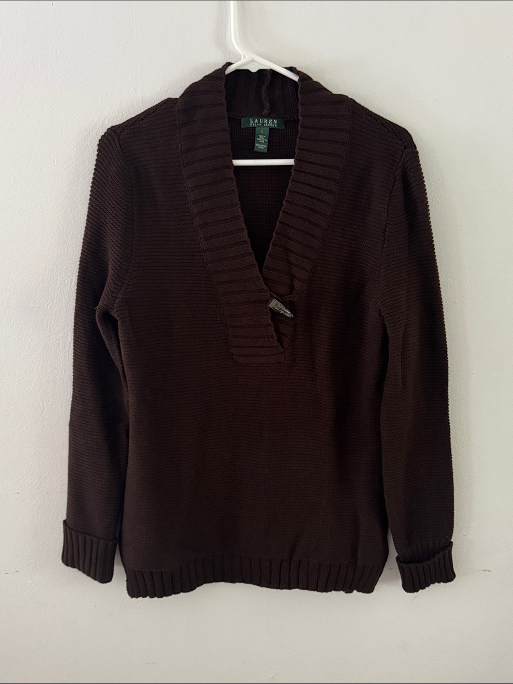 Lauren Ralph Lauren Dark Brown V-Neck Sweater Sz L